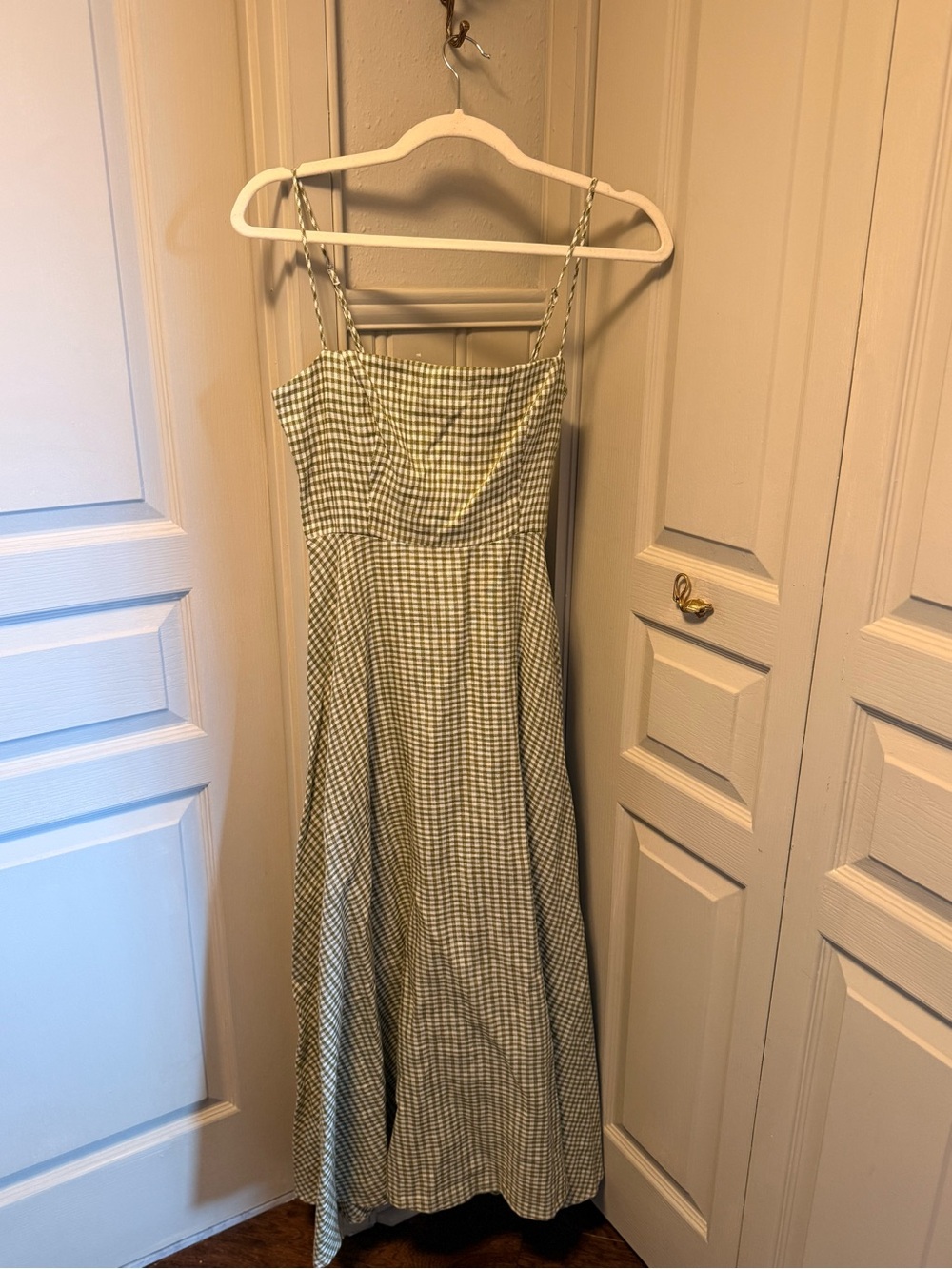 Reformation Monette Gingham Spaghetti Strap Maxi Dress in Avocado, 4 - Picture 2 of 5